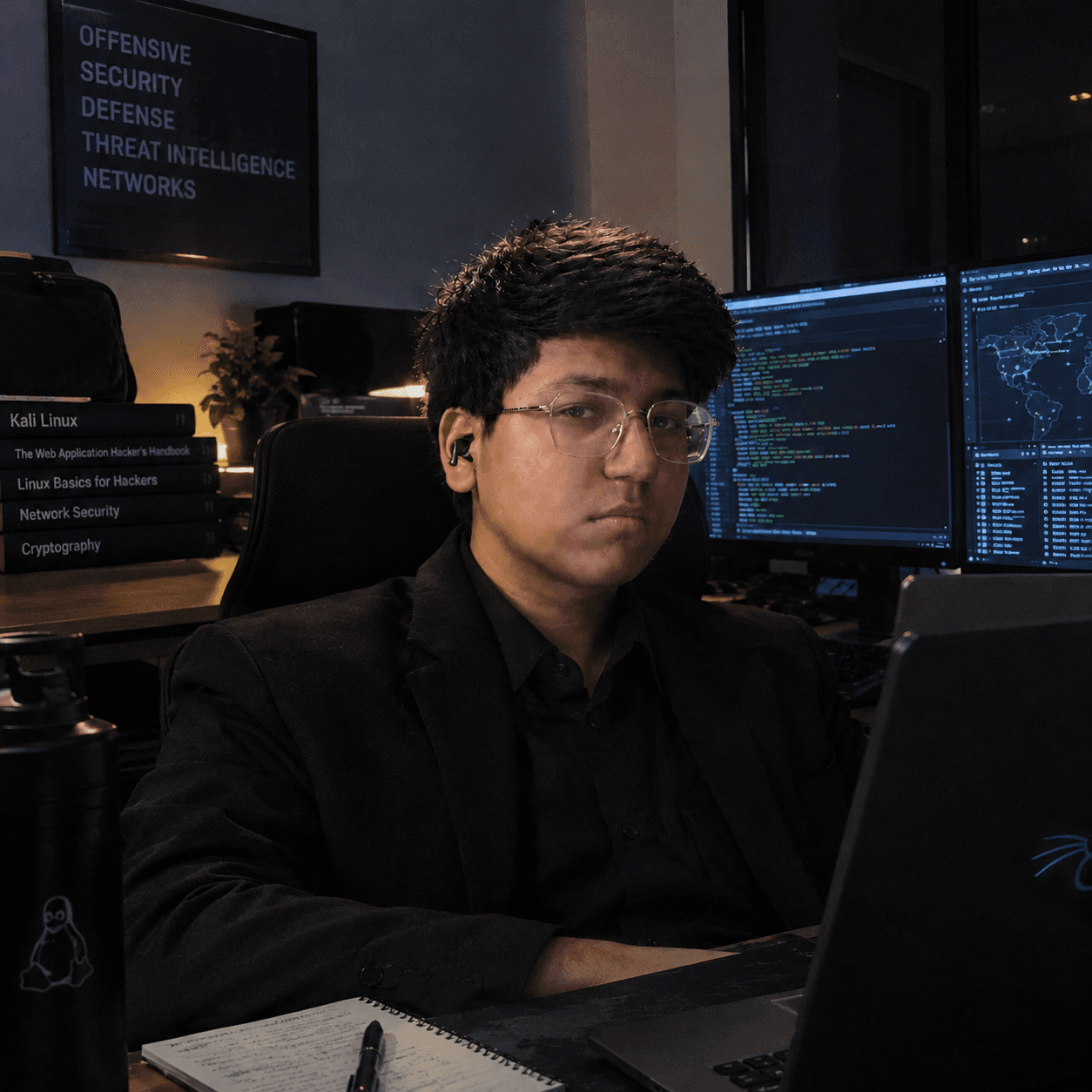 Vansh Baghel at his cybersecurity workspace